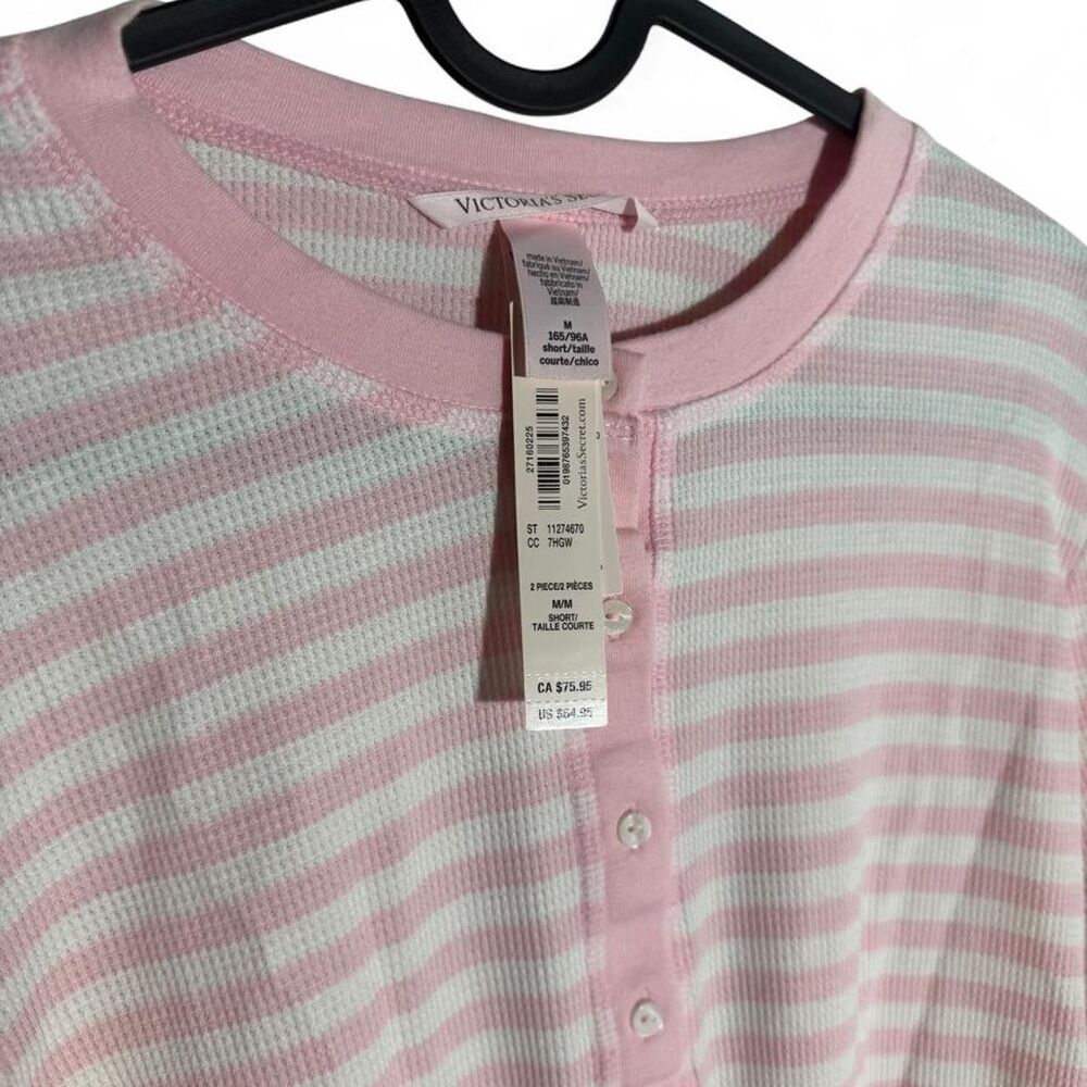 Victoria's Secret NEW pink striped Henley pajama set Size Medium | Cozy Fall PJs - Picture 7 of 12